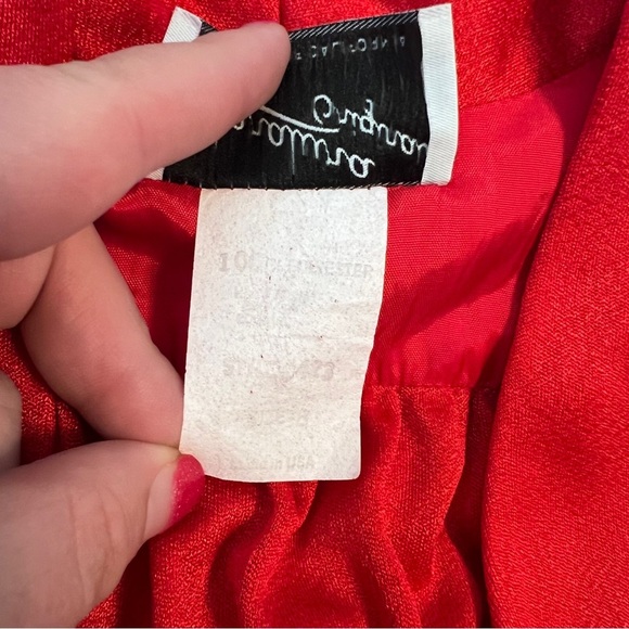 Vintage Claralura Red‎ Jumpsuit L/S Rhinestone Button Lace Sleeve USA 80s Glam - Picture 10 of 12